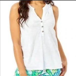 Lilly Pulitzer Resort White Essie Sleeveless Button Smock V Neck Tank Top XS